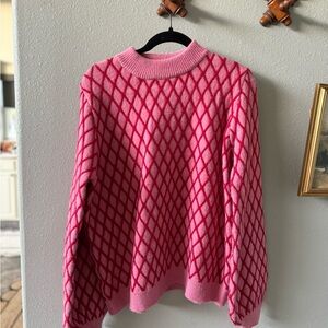 Vici Vibrant Pink and Red Geometric Sweater